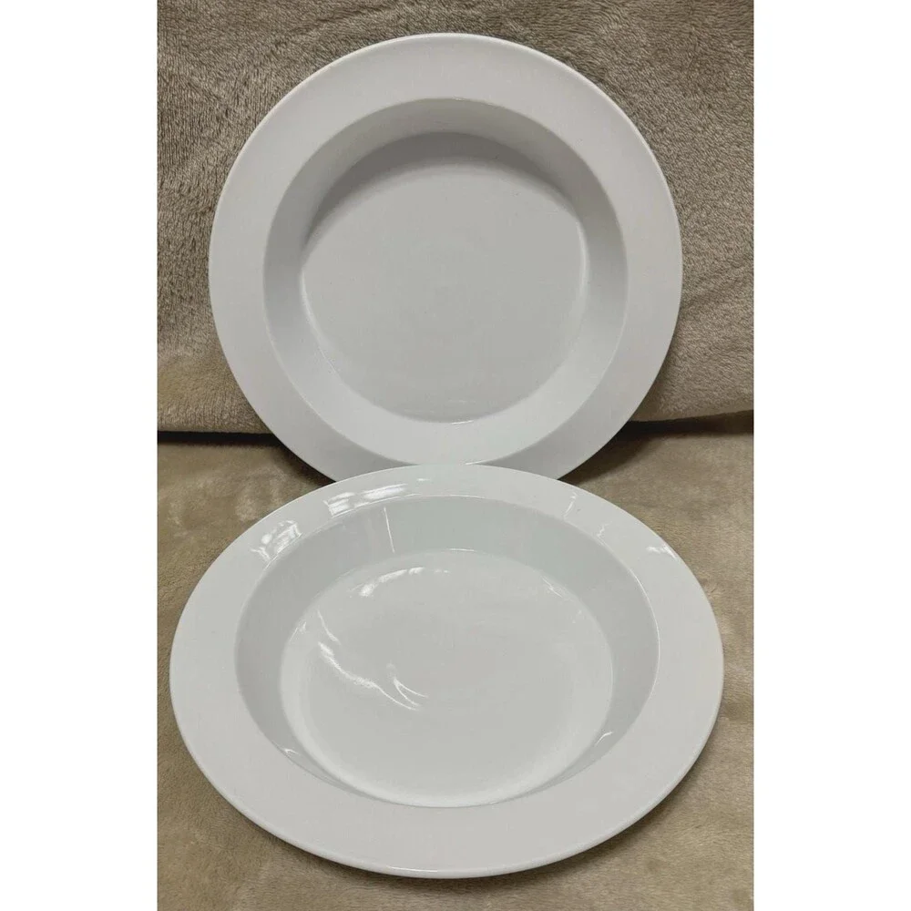Crate and Barrel White Rim Soup Pasta Bowls by Brett Bortner (Set of 2)